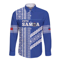 Fetu Samoa Rugby Custom Long Sleeve Button Shirt Siapo Pattern - Sporty Style LT14 Unisex Blue - Polynesian Pride