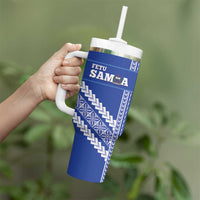 Custom Fetu Samoa Rugby Tumbler With Handle Siapo Pattern - Sporty Style LT14 - Polynesian Pride