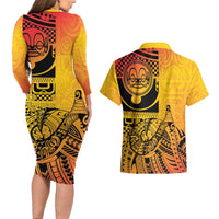 Marquesas Islands Couples Matching Long Sleeve Bodycon Dress and Hawaiian Shirt Marquesan Matatiki Fish Hook Patutiki - Polynesian Pride