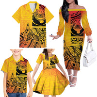 Marquesas Islands Family Matching Off The Shoulder Long Sleeve Dress and Hawaiian Shirt Marquesan Matatiki Fish Hook Patutiki - Polynesian Pride