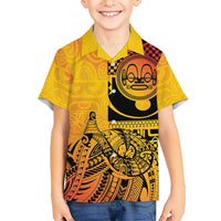 Marquesas Islands Family Matching Off Shoulder Maxi Dress and Hawaiian Shirt Marquesan Matatiki Fish Hook Patutiki LT14 Son's Shirt Yellow - Polynesian Pride