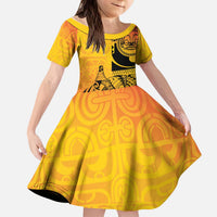 Marquesas Islands Kid Short Sleeve Dress Marquesan Matatiki Fish Hook Patutiki LT14 KID Yellow - Polynesian Pride