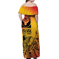Marquesas Islands Off Shoulder Maxi Dress Marquesan Matatiki Fish Hook Patutiki - Polynesian Pride