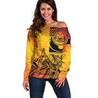 Marquesas Islands Off Shoulder Sweater Marquesan Matatiki Fish Hook Patutiki - Polynesian Pride
