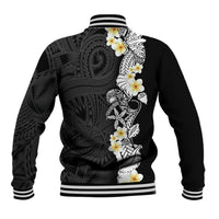 Black Samoa Tattoo Baseball Jacket Plumeria Samoan Ocean Tatau Pattern - Polynesian Pride