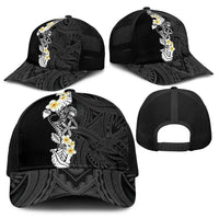 Black Samoa Tattoo Baseball Net Cap Plumeria Samoan Ocean Tatau Pattern - Polynesian Pride
