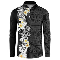 Black Samoa Tattoo Button Sweatshirt Plumeria Samoan Ocean Tatau Pattern - Polynesian Pride