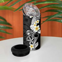 Black Samoa Tattoo 4 in 1 Can Cooler Tumbler Plumeria Samoan Ocean Tatau Pattern - Polynesian Pride