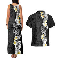 Black Samoa Tattoo Couples Matching Tank Maxi Dress and Hawaiian Shirt Plumeria Samoan Ocean Tatau Pattern - Polynesian Pride