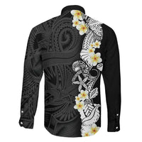 Black Samoa Tattoo Family Matching Long Sleeve Bodycon Dress and Hawaiian Shirt Plumeria Samoan Ocean Tatau Pattern LT14 - Polynesian Pride