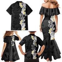Black Samoa Tattoo Family Matching Mermaid Dress and Hawaiian Shirt Plumeria Samoan Ocean Tatau Pattern - Polynesian Pride