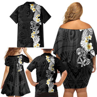Black Samoa Tattoo Family Matching Off Shoulder Short Dress and Hawaiian Shirt Plumeria Samoan Ocean Tatau Pattern LT14 - Polynesian Pride