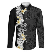 Black Samoa Tattoo Family Matching Puletasi and Hawaiian Shirt Plumeria Samoan Ocean Tatau Pattern LT14 Dad's Shirt - Long Sleeve Black - Polynesian Pride
