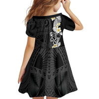 Black Samoa Tattoo Family Matching Short Sleeve Bodycon Dress and Hawaiian Shirt Plumeria Samoan Ocean Tatau Pattern LT14 - Polynesian Pride