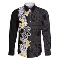 Black Samoa Tattoo Family Matching Short Sleeve Bodycon Dress and Hawaiian Shirt Plumeria Samoan Ocean Tatau Pattern LT14 Dad's Shirt - Long Sleeve Black - Polynesian Pride