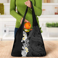 Black Samoa Tattoo Grocery Bag Plumeria Samoan Ocean Tatau Pattern - Polynesian Pride