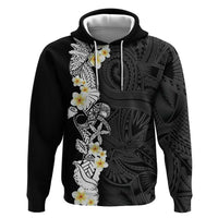 Black Samoa Tattoo Hoodie Plumeria Samoan Ocean Tatau Pattern LT14 Pullover Hoodie Black - Polynesian Pride