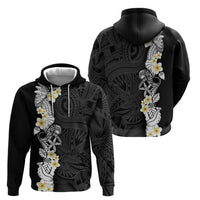 Black Samoa Tattoo Hoodie Plumeria Samoan Ocean Tatau Pattern LT14 - Polynesian Pride