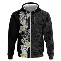 Black Samoa Tattoo Hoodie Plumeria Samoan Ocean Tatau Pattern LT14 Zip Hoodie Black - Polynesian Pride