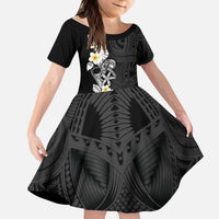Black Samoa Tattoo Kid Short Sleeve Dress Plumeria Samoan Ocean Tatau Pattern LT14 KID Black - Polynesian Pride
