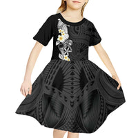 Black Samoa Tattoo Kid Short Sleeve Dress Plumeria Samoan Ocean Tatau Pattern - Polynesian Pride