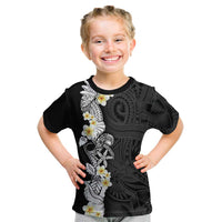 Black Samoa Tattoo Kid T Shirt Plumeria Samoan Ocean Tatau Pattern LT14 Black - Polynesian Pride