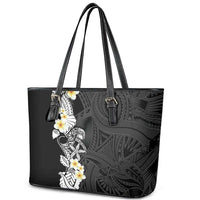 Black Samoa Tattoo Leather Tote Bag Plumeria Samoan Ocean Tatau Pattern - Polynesian Pride