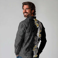 Black Samoa Tattoo Long Sleeve Polo Shirt Plumeria Samoan Ocean Tatau Pattern - Polynesian Pride