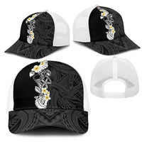 Black Samoa Tattoo Mesh Trucker Cap Plumeria Samoan Ocean Tatau Pattern LT14 - Polynesian Pride