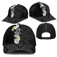 Black Samoa Tattoo Mesh Trucker Cap Plumeria Samoan Ocean Tatau Pattern LT14 - Polynesian Pride