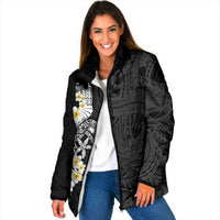 Black Samoa Tattoo Padded Jacket Plumeria Samoan Ocean Tatau Pattern - Polynesian Pride
