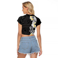 Black Samoa Tattoo Raglan Cropped T Shirt Plumeria Samoan Ocean Tatau Pattern LT14 - Polynesian Pride