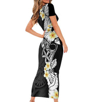 Black Samoa Tattoo Short Sleeve Bodycon Dress Plumeria Samoan Ocean Tatau Pattern LT14 - Polynesian Pride