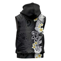 Black Samoa Tattoo Sleeveless Hoodie Plumeria Samoan Ocean Tatau Pattern - Polynesian Pride