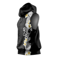 Black Samoa Tattoo Sleeveless Hoodie Plumeria Samoan Ocean Tatau Pattern - Polynesian Pride