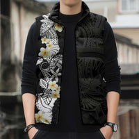 Black Samoa Tattoo Sleeveless Puffer Jacket Plumeria Samoan Ocean Tatau Pattern - Polynesian Pride