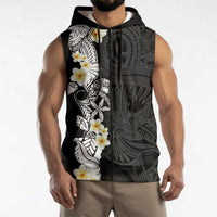Black Samoa Tattoo Sleeveless Zip Hoodie Plumeria Samoan Ocean Tatau Pattern LT14 - Polynesian Pride