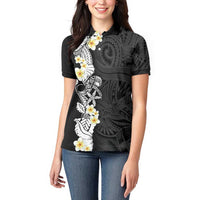 Black Samoa Tattoo Women Polo Shirt Plumeria Samoan Ocean Tatau Pattern - Polynesian Pride