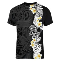 Black Samoa Tattoo Women V-Neck T-Shirt Plumeria Samoan Ocean Tatau Pattern LT14 - Polynesian Pride