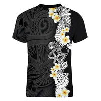 Black Samoa Tattoo Women V-Neck T-Shirt Plumeria Samoan Ocean Tatau Pattern - Polynesian Pride
