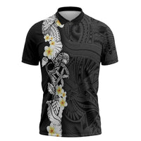 Black Samoa Tattoo Zipper Polo Shirt Plumeria Samoan Ocean Tatau Pattern LT14 Black - Polynesian Pride