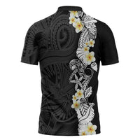 Black Samoa Tattoo Zipper Polo Shirt Plumeria Samoan Ocean Tatau Pattern - Polynesian Pride