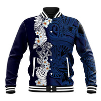 Blue Samoa Tattoo Baseball Jacket Plumeria Samoan Ocean Tatau Pattern - Polynesian Pride