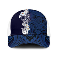 Blue Samoa Tattoo Baseball Net Cap Plumeria Samoan Ocean Tatau Pattern - Polynesian Pride
