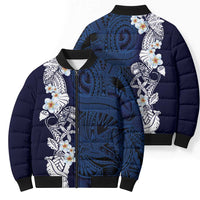 Blue Samoa Tattoo Bomber Puffer Jacket Plumeria Samoan Ocean Tatau Pattern - Polynesian Pride