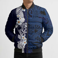 Blue Samoa Tattoo Bomber Puffer Jacket Plumeria Samoan Ocean Tatau Pattern - Polynesian Pride