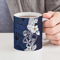 Blue Samoa Tattoo Ceramic Mug Plumeria Samoan Ocean Tatau Pattern - Polynesian Pride