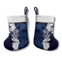 Blue Samoa Tattoo Christmas Stocking Plumeria Samoan Ocean Tatau Pattern - Polynesian Pride