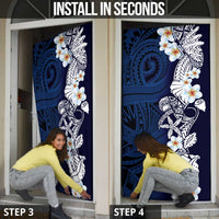 Blue Samoa Tattoo Door Cover Plumeria Samoan Ocean Tatau Pattern - Polynesian Pride