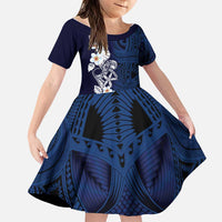 Blue Samoa Tattoo Family Matching Mermaid Dress and Hawaiian Shirt Plumeria Samoan Ocean Tatau Pattern LT14 Daughter's Dress Blue - Polynesian Pride